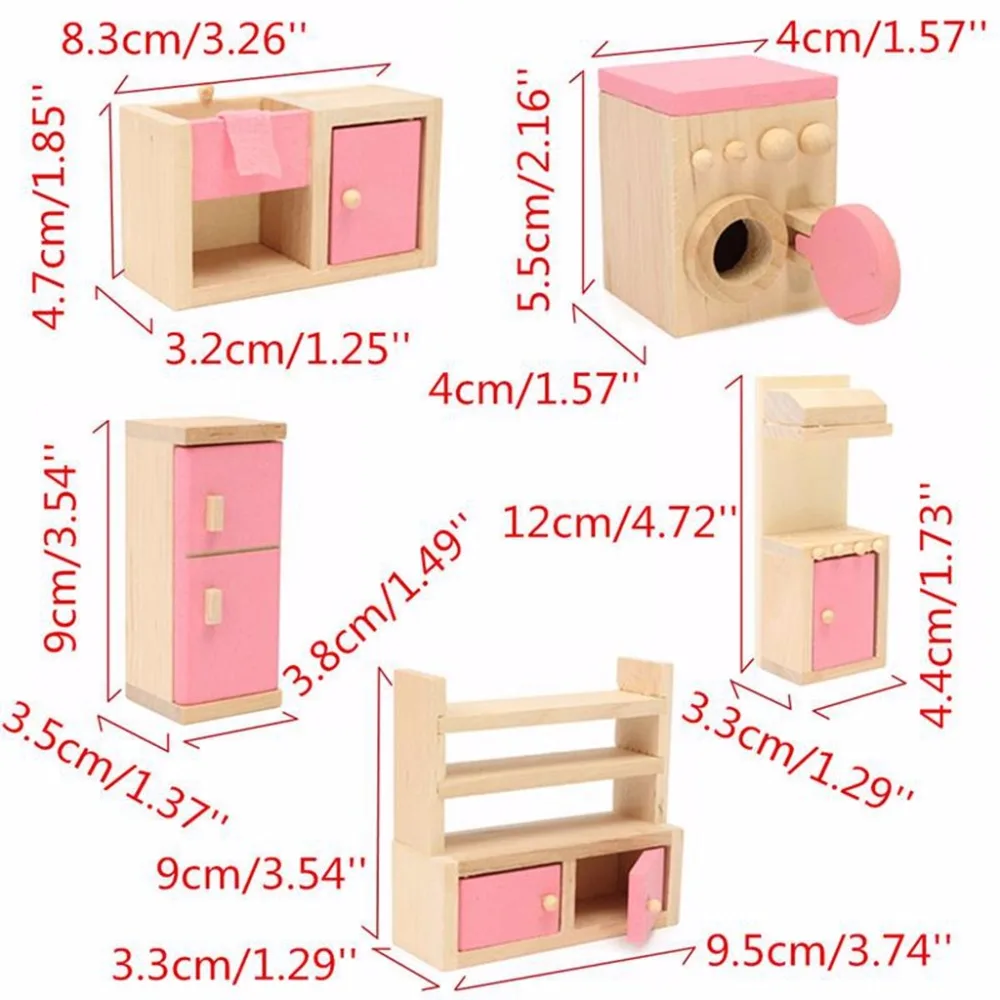 

HBB Kid Wooden Furniture Dolls House Miniature 5 Room Set Doll For Gifts