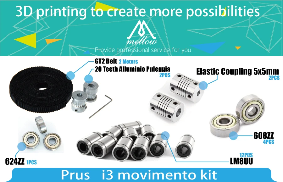 3d принтер reprap i3 механизм комплект GT2 шкив 608zz подшипник lm8uu 624zz подшипник