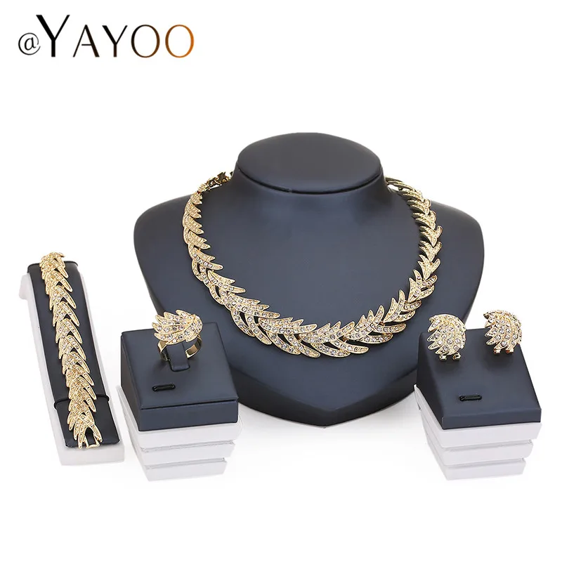 Ожерелье кольцо браслет серьги золотой цвет Изысканные Ювелирные наборы для