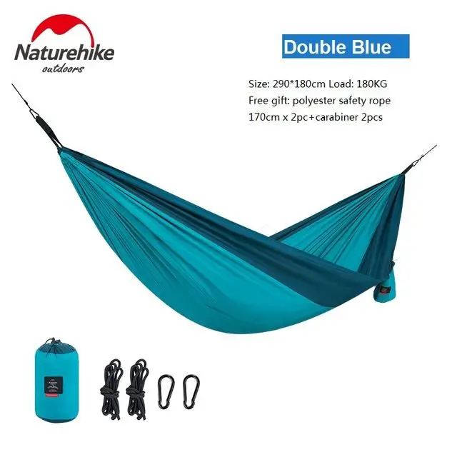 2 Person Blue Naturehike открытый один двойной гамаки утолщаются Кемпинг висячая спальная кровать походные качели Портативный Сверхлегкий путешествия пикник - Цвет: 2 Person Blue