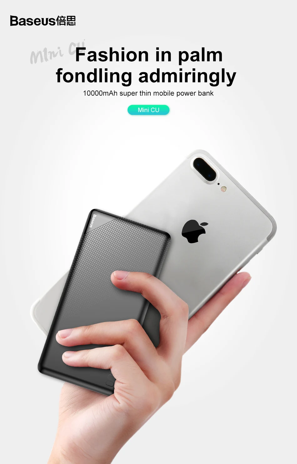 Baseus 10000 мАч Внешний аккумулятор для iPhone, мобильный телефон, внешний аккумулятор, Мини Портативный повербанк, двойное USB зарядное устройство, внешний аккумулятор