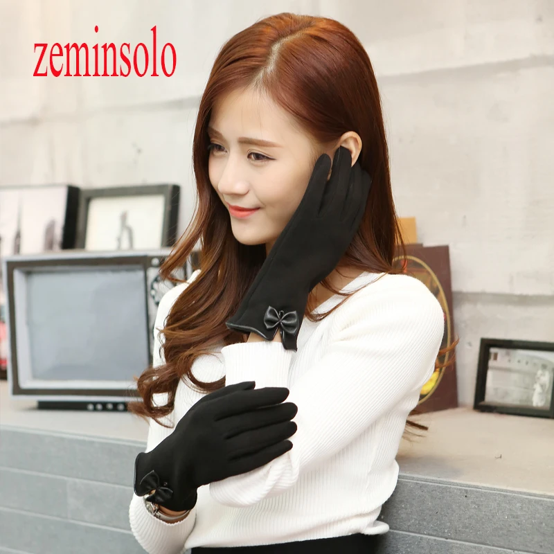 Красивые кожаные перчатки с бантом для сенсорных экранов 1 пара женские теплые