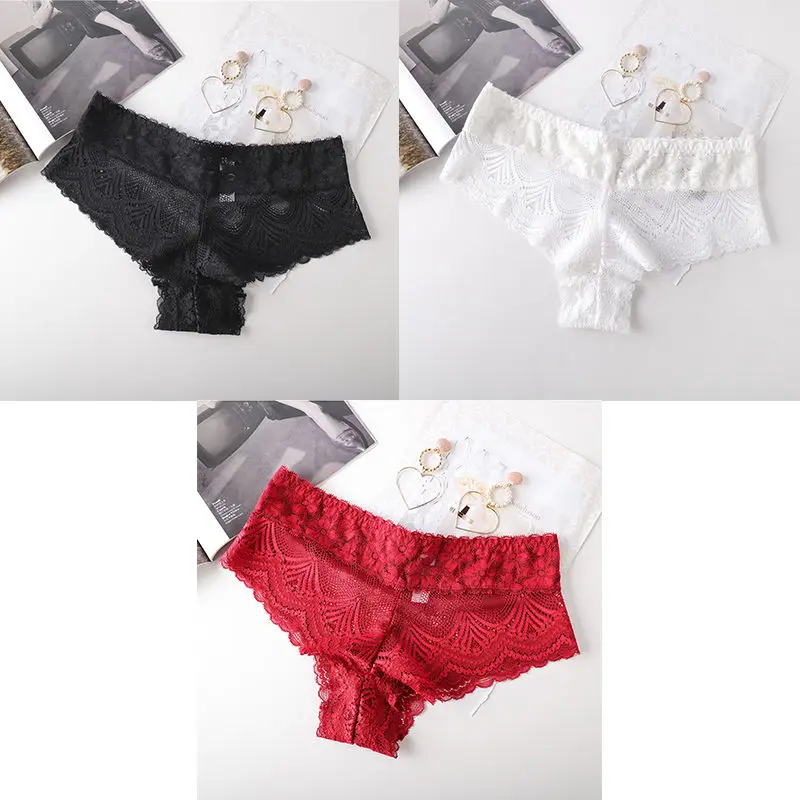 black white red 3 шт., женские трусики, сексуальное кружевное нижнее белье с низкой талией, Женские Дышащие прозрачные брендовые качественные новые женские трусики BANNIROU - Цвет: black white red