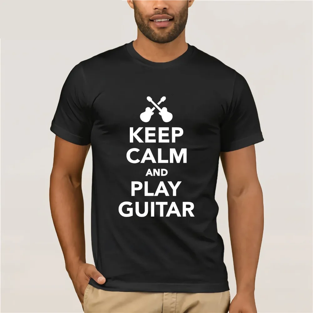 Keep Calm And Play Guitar мультфильм 2019 персонализированная футболка Летняя мужская с
