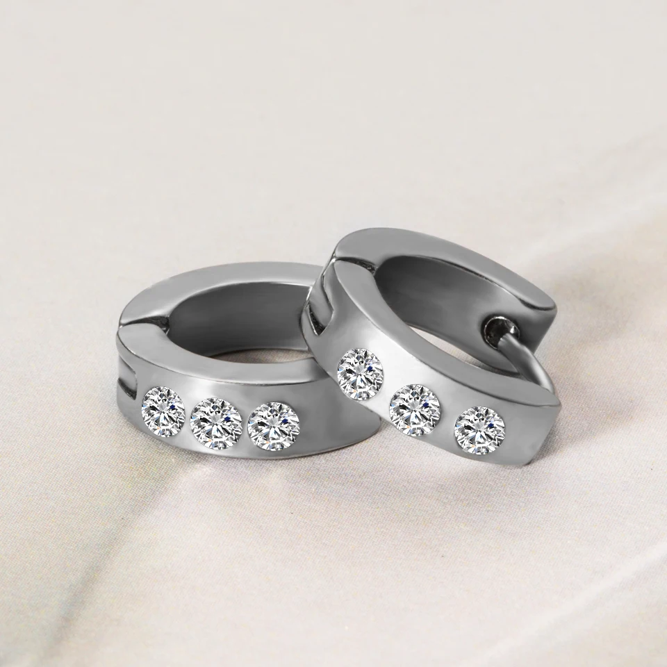 Fashion new zircon hoop earrings for women men Punk 3color stainless steel small ear hoops Charm round circle mini jewelry | Украшения и