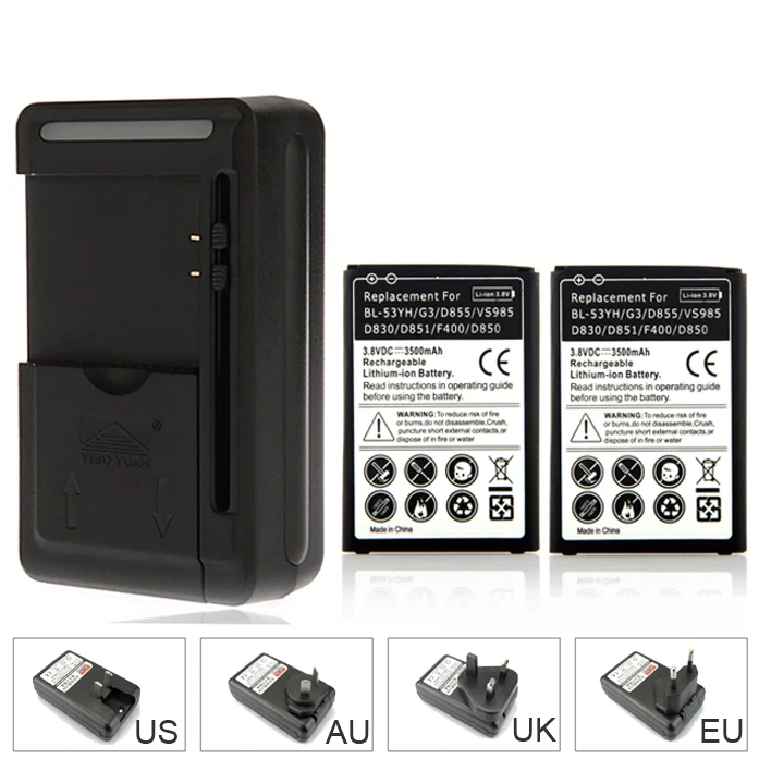 Перезаряжаемый литиевый аккумулятор 2x3500 мАч для LG G3 D855 VS985 D830 D851 F400 D850 с USB
