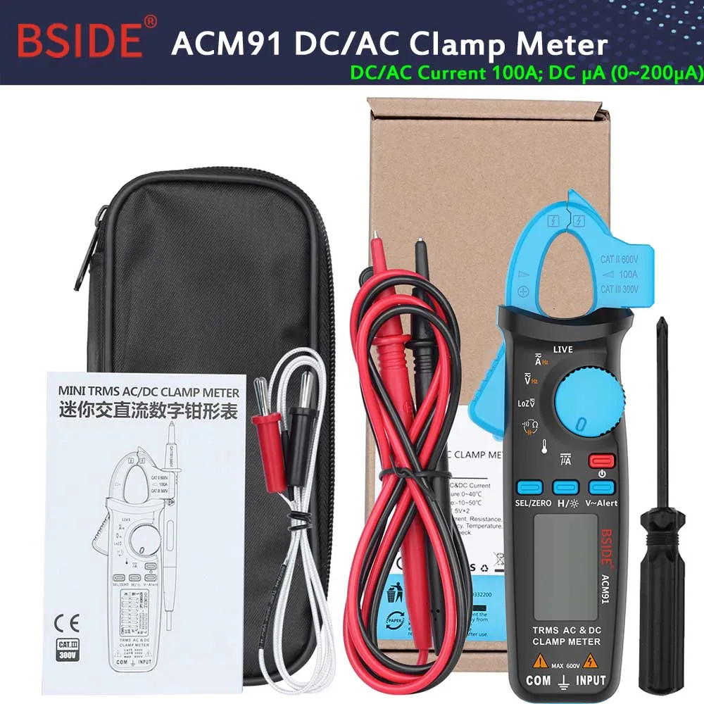 ACM91blue Токовые клещи True RMS Цифровой токоизмерительный клещи DC AC Ток Напряжение Ампер NCV Ом Тестер Амперметр Мультиметр - Цвет: ACM91blue