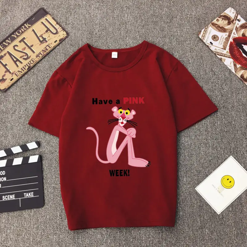 Высококачественная женская футболка милая розовая пантера короткий рукав
