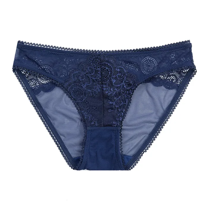 WP182 navy Женские сексуальные трусики, кружевные сетчатые трусы, низкая талия, женские прозрачные ультра-тонкие трусики, женское мягкое нижнее белье с цветами - Цвет: WP182 navy