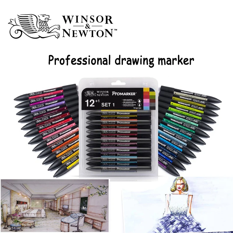WINSOR& NEWTON двойной наконечник на спиртовой основе Promarkers двухсторонняя тонкая/наклонная ручка для художественного маркера для художников принадлежности для рисования