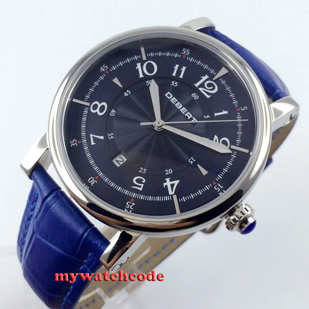 Мужские автоматические наручные часы debert темно-синий циферблат кожаный ремешок