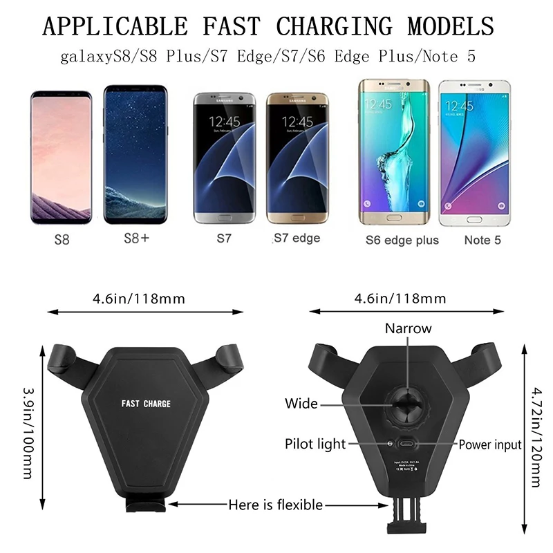 Беспроводное автомобильное зарядное устройство для Samsung Galaxy Note 5 S6 S7 Edge S8 S9 iPhone X 8