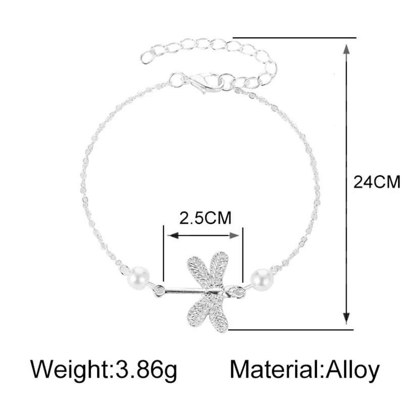 Браслет на ногу Женский со стрекозой стальной цвет Летний Пляжный браслет |