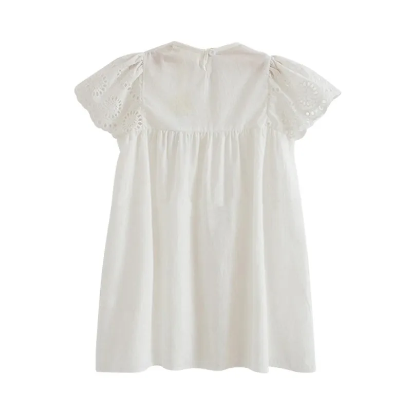 Платье для девочек одежда маленьких летняя детская с вышивкой белое кружевное