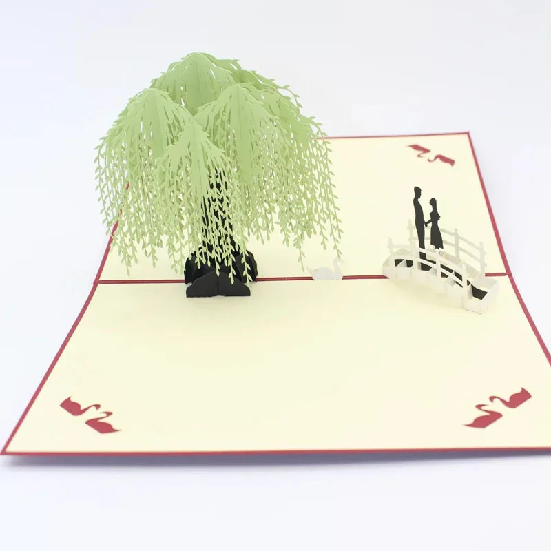 3D лазерная резка ручной работы влюбленные под ивовой бумагой Пригласительные