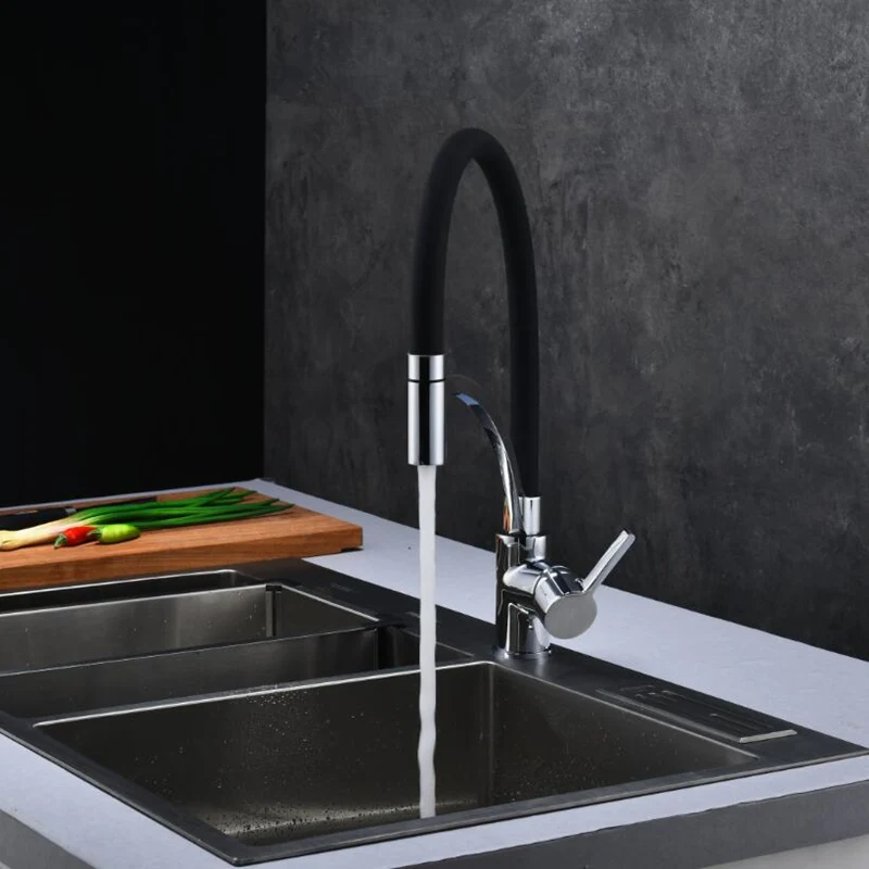 Torneira де Cozinha Grifo смесители для кухни с резиновой Дизайн Chrome Смеситель горячей и холодной одно отверстие сопла 360 Поворотный