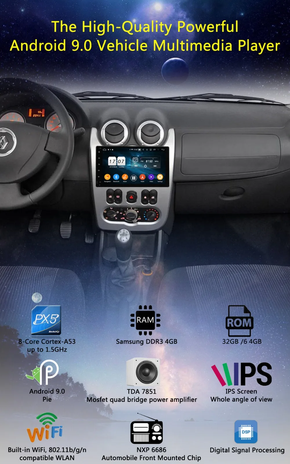 " Восьмиядерный Android 9,0 4G+ 64G Автомобильный dvd-плеер для Renault Logan Sandero Duster DACIA Logan Sandero автомобильный Радио gps Navi Parrot BT