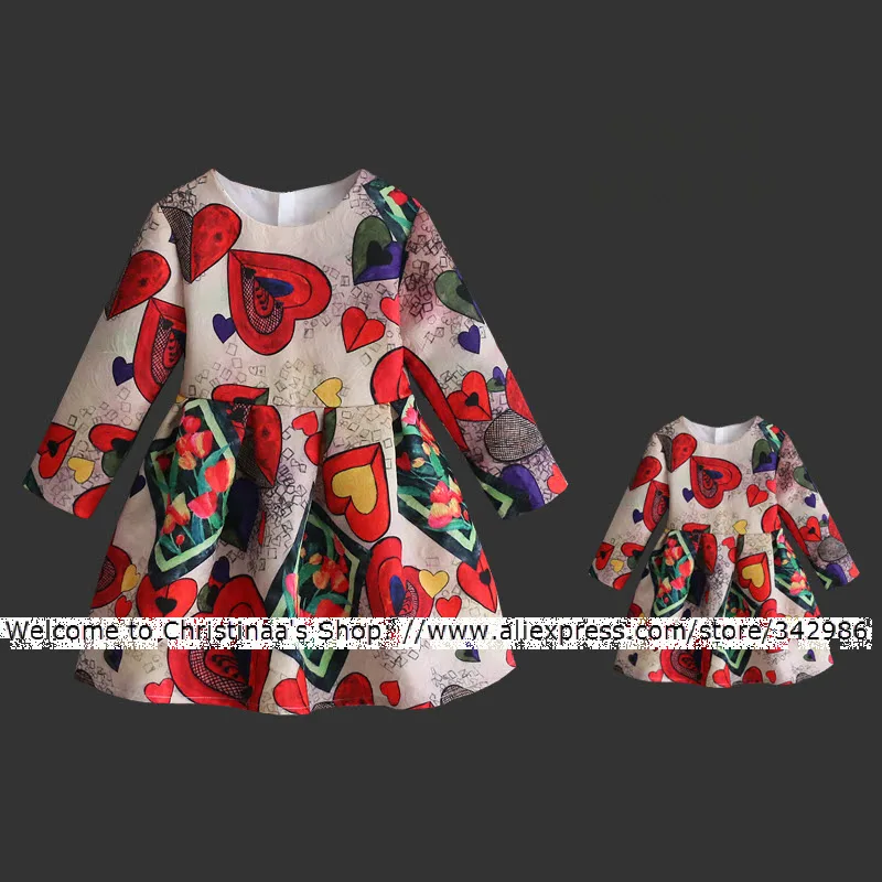European and American children clothes Family Wear Mother Daughter Dresses girl Woman High-end jacquard Rose Love Heart Printing | Мать и