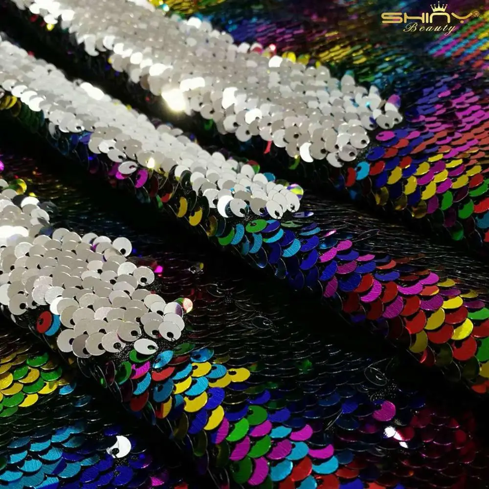 Rainbow to Silver 4 фута* 3 фута(125*92 см) Золотой/черный/розовый Реверсивный блесток ткань для платья/скатерти/Дорожка/Свадебные украшения/фоновый материал - Цвет: Rainbow to Silver