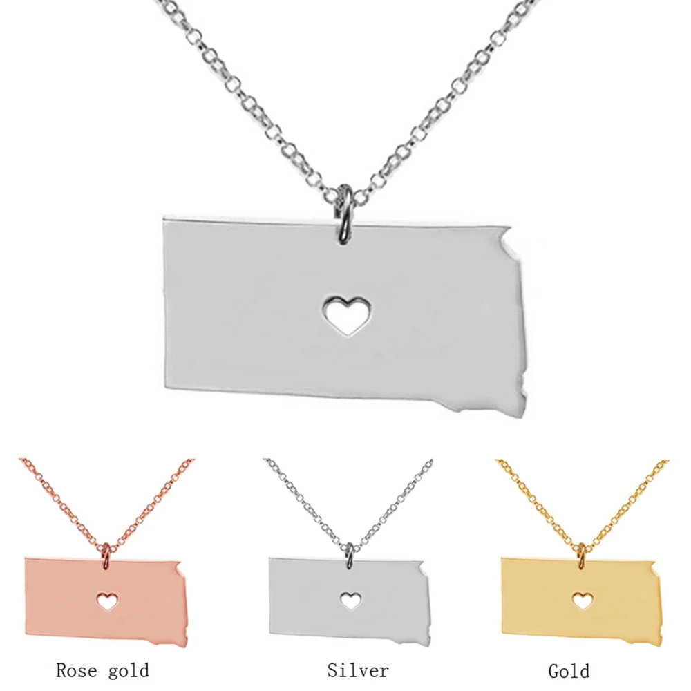 SUTEYI Южная Дакота подвеска с любовной картой ожерелья Соединенные Штаты ожерелье