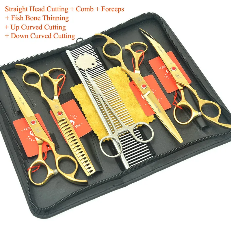 HB0216 with case Meisha 7,0 дюймов JP440C триммер для домашних животных комплект Профессиональные ножницы для ухода за собакой щенок изогнутые резки Tesouras товары для домашних животных HB0217 - Цвет: HB0216 with case