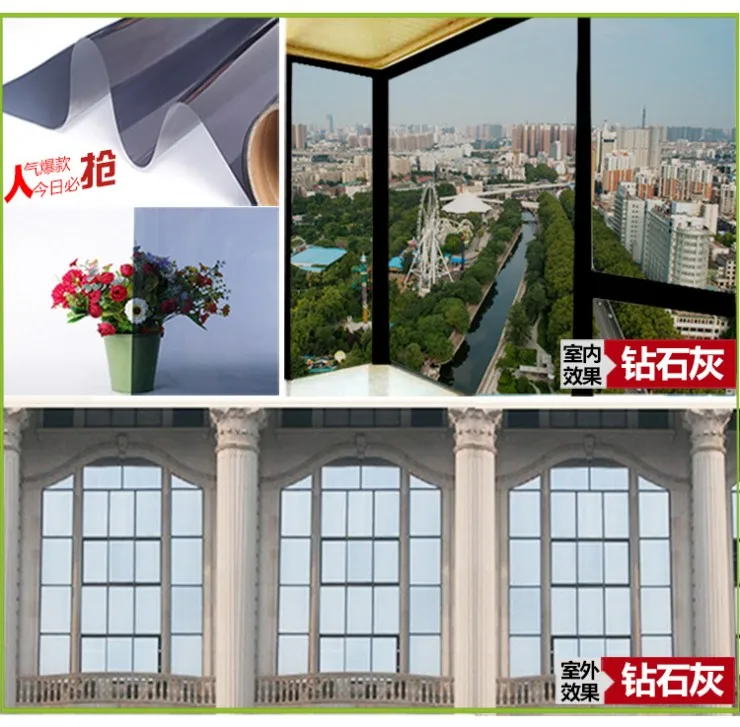 Gray color 70 см x 9 м анти-УФ зеркальная оконная пленка самоклеющаяся анти-УФ теплоизоляция декоративная оконная пленка фольга для украшения дома и офиса - Цвет: Gray color