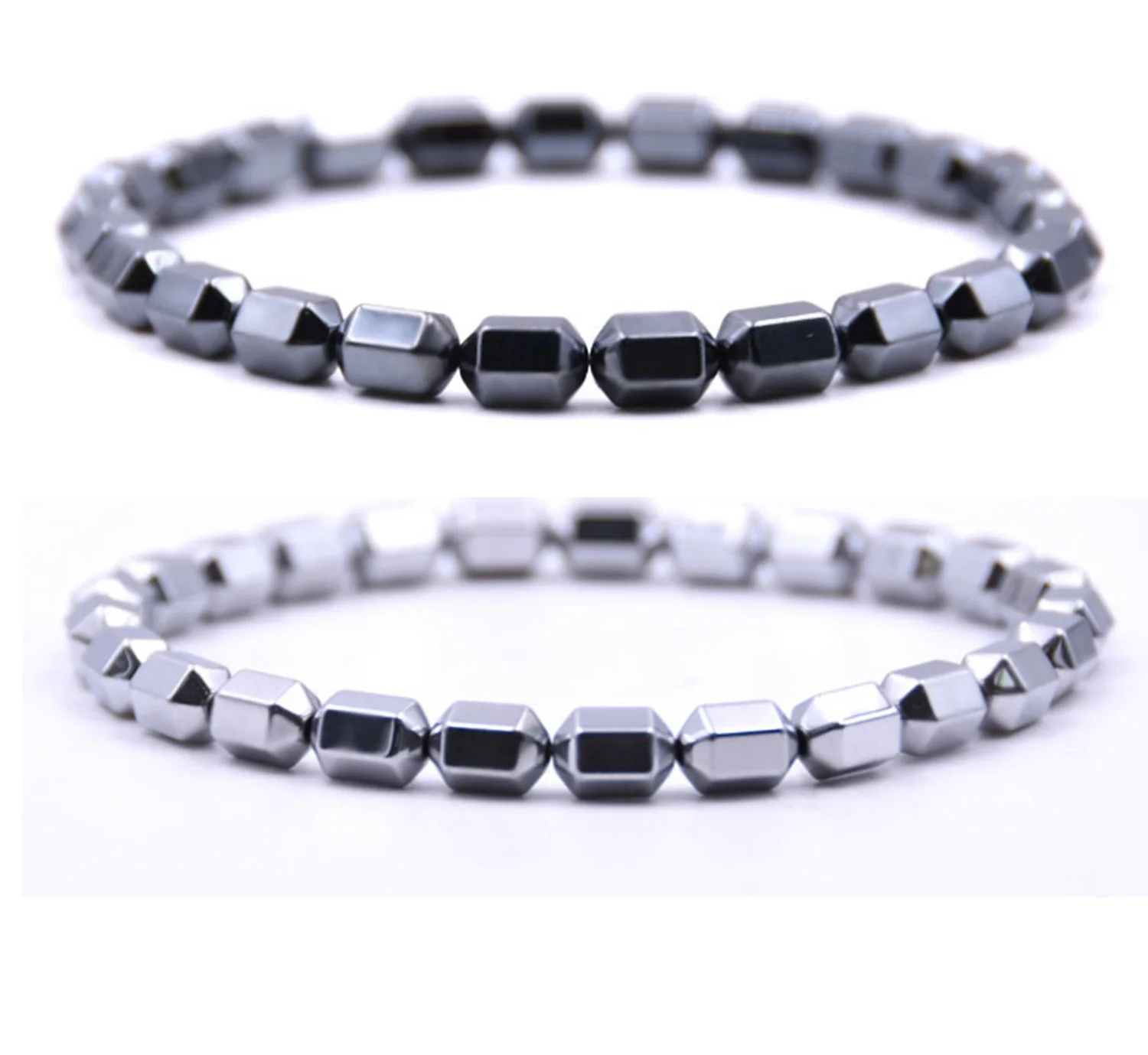 Fashion Natural hexagonal Hematite Beaded Bracelet for Wmen Men Power Stone Balance Healing Stretch Bangle & Bracelets