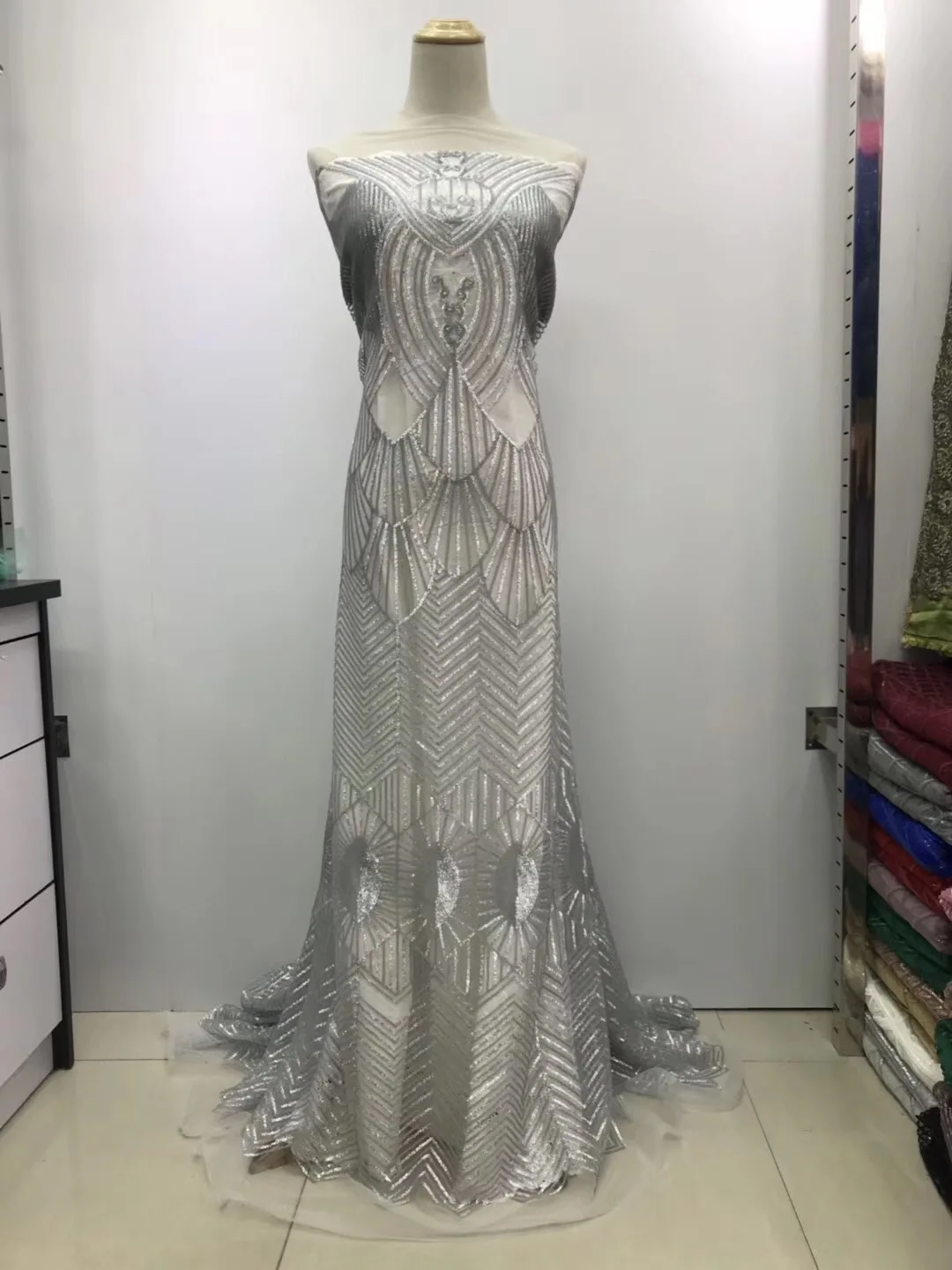 African Lace Fabric 2019 High Quality Sequin Embroidery Tulle 5yards For Bridal JL020 | Дом и сад