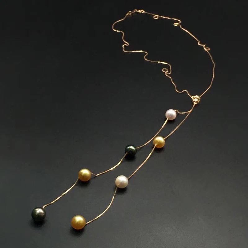 Стильные длинные драгоценные украшения из 18 каратного золота с таитянским