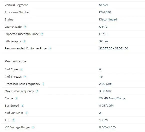 Процессор Intel Xeon E5 2690 Восьмиядерный процессор 2,9G сrol0 C2 LGA2011 cpu ПК серверный настольный процессор