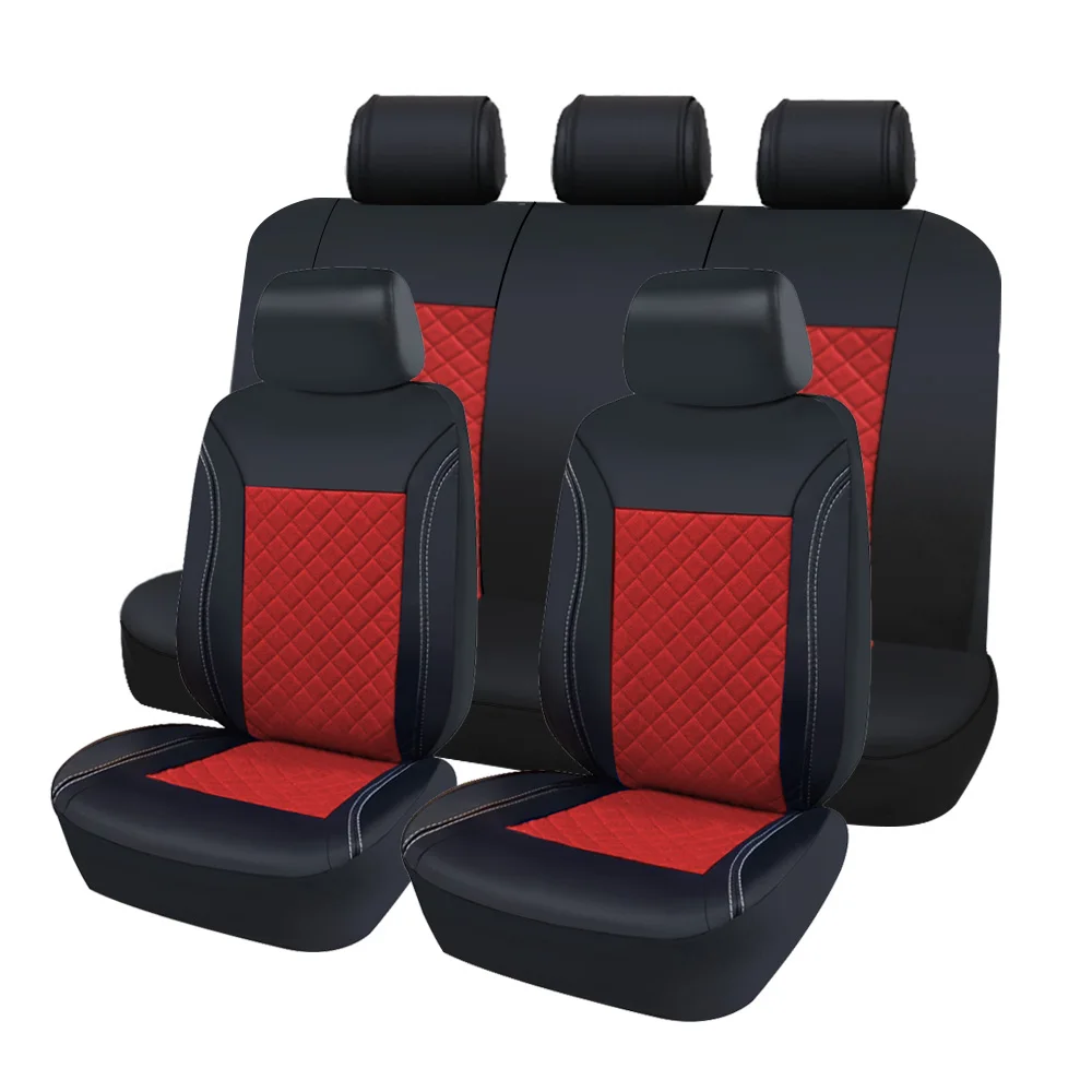 red 1 set PU кожаный чехол для сиденья автомобиля роскошный универсальный автомобильный салон водонепроницаемый высокое качество кофе черный серый чехол на сиденье автомобиля для Toyota Lada Volkswagen Kia Nissan Jeep - Название цвета: red 1 set