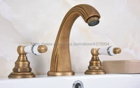 antique brass 3 holes double handle bathroom sink faucet bathbasin bathtub taps hot cold mixer water nan071