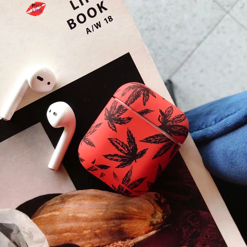 Розовые губы Милые 3D кленовые листья чехол для наушников для Apple Airpods ударопрочный чехол Жесткий ПК Bluetooth Беспроводная коробка для наушников сумка чехол