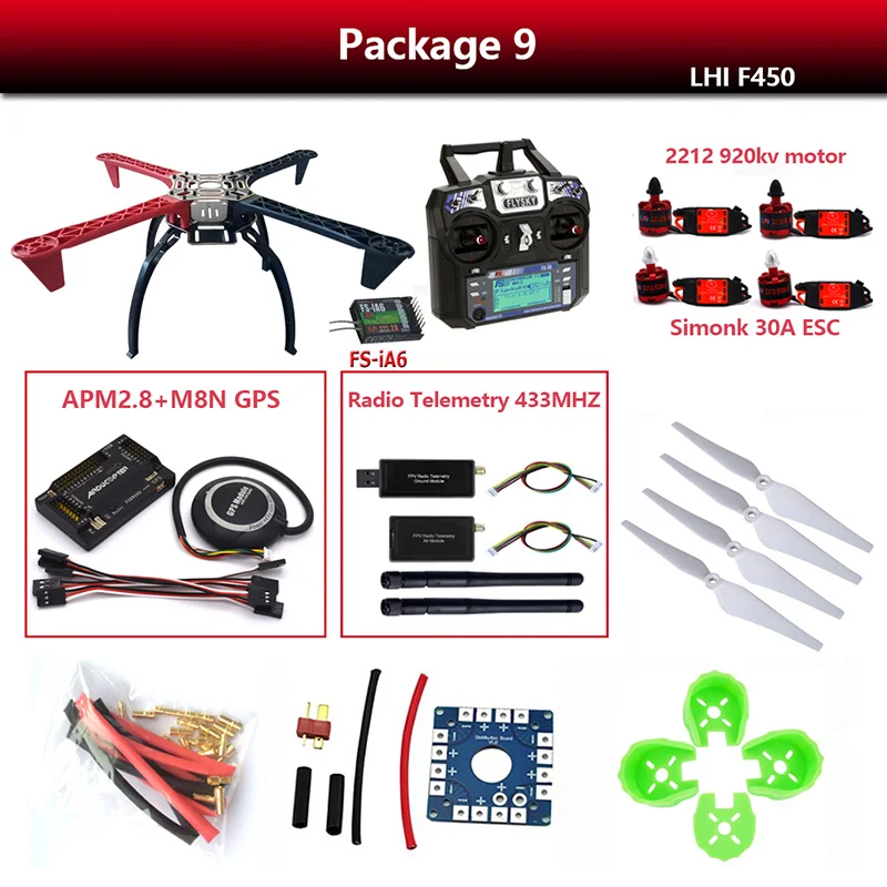 DIY LHI F450 Квадрокоптер комплект APM2.6 и 6 м 7 м N8M gps APM2.8 рама Вертолет стойка бесщеточный мотор - Цвет: Package 9