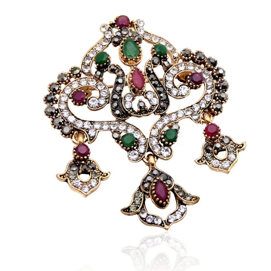 Лучший подарок для женщин античная золотая цветная яркая хрустальная брошь