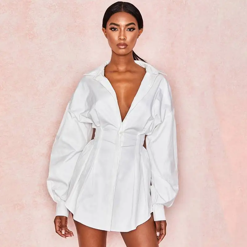 Сексуальное женское платье рубашка с глубоким v образным вырезом и рюшами