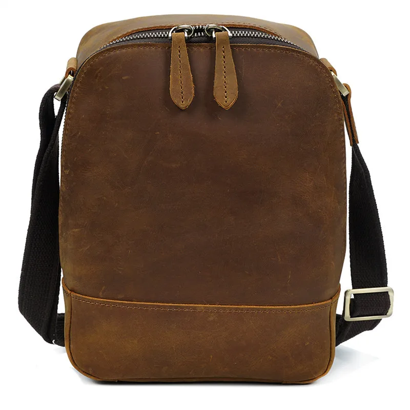

Nesitu High Quality Brown Vintage Thick Durable Crazy Horse Leather Cross Body Genuine Leather Small Men Messenger Bags M8076