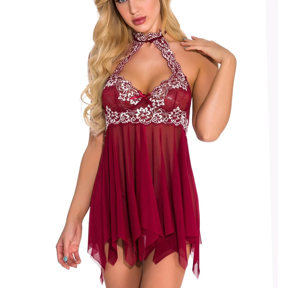 Летняя кружевная ночная рубашка, кружевная ночная рубашка, женская одежда для сна, пижама, пеньюар, сексуальный халат, Женская домашняя одежда, красный S-XXL