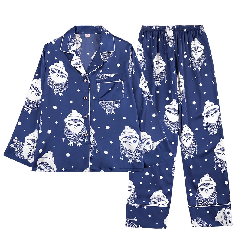 Шелковистые женские пижамы для сна женская рубашка брюки костюм комплекты