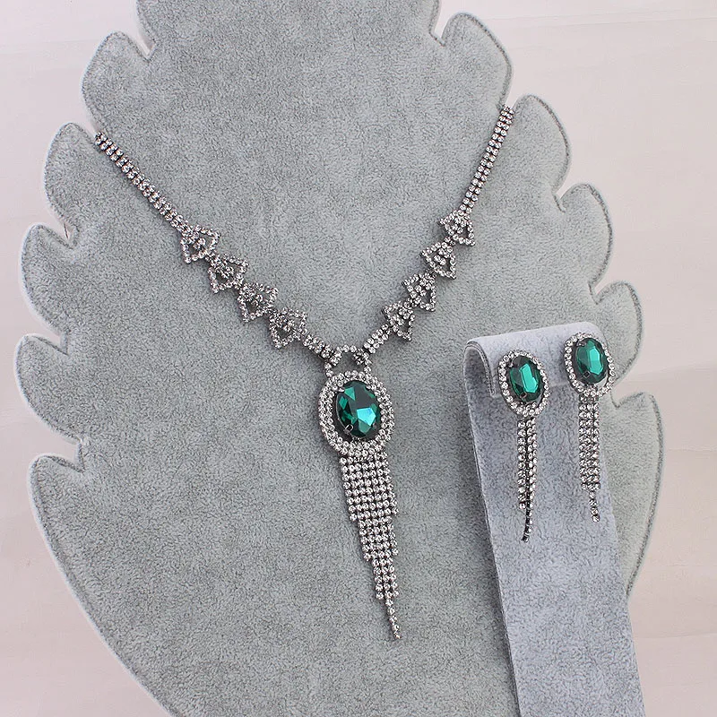 Женщины Элегантные Украшения Seys Заявление Зеленый Кристалл Кулон Ожерелье