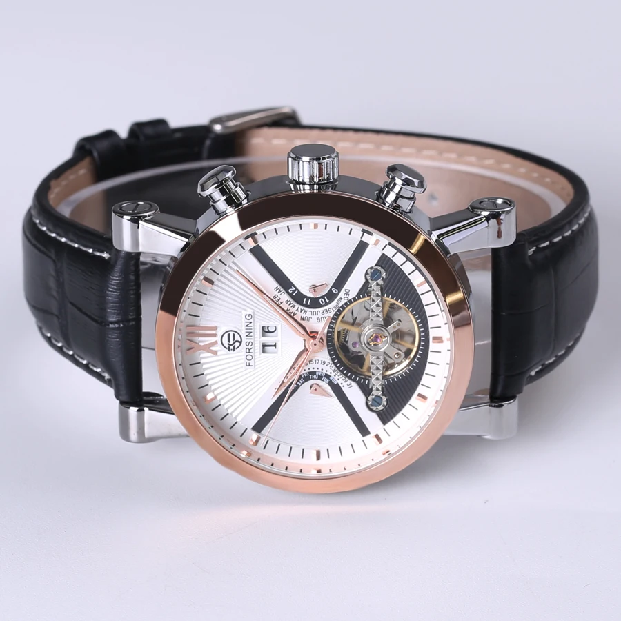 Роскошные брендовые автоматические часы Tourbillon с календарем отображением даты