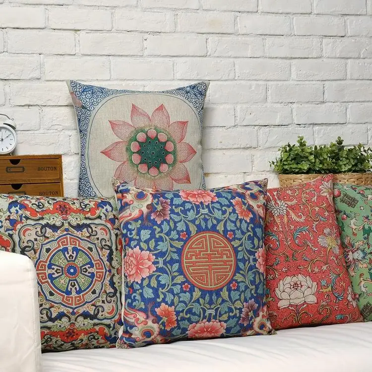 Винтажная Подушка с изображением национального ветра и благоприятных узоров