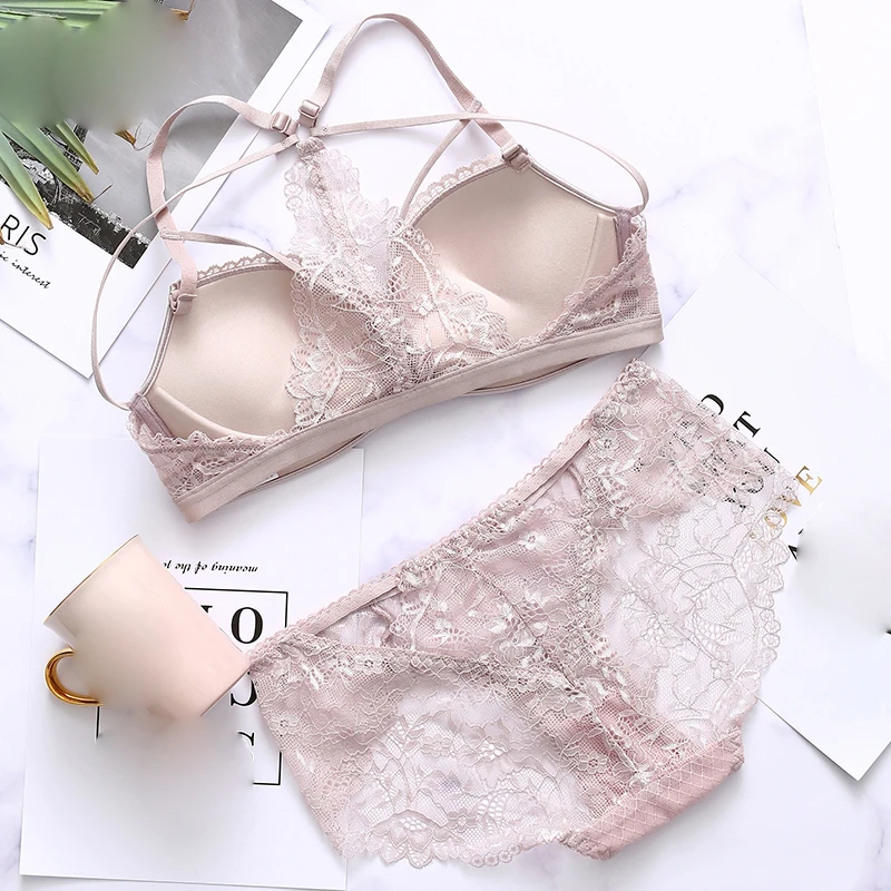 Комплект нижнего белья для девочек кружевной бюстгальтер пуш ап и прозрачные