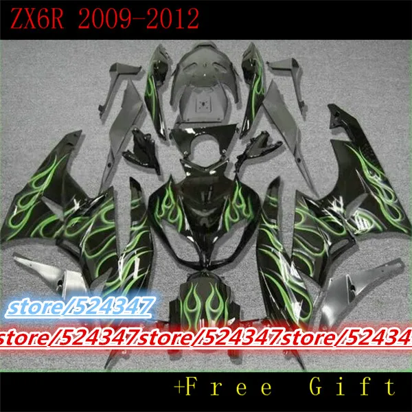 

Market hot sales manufacturers ZX 6 r 2009-2012 For kawasaki ninja ZX6R smooth ink black motorcycle fairing of pale green flame