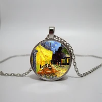 oil painting necklace beautiful night scene oil painting glass necklace handmade painting pendant necklace art lovers gift