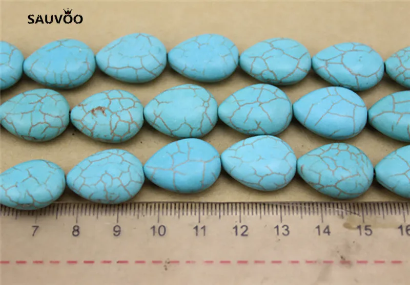 Sauvoo 1 Strand/lot Oval Flat Water Drop Blue Howlite Beads 13*17mm/15*19mm for DIY Handmade Bracelet Necklace Findings F1207 | Украшения и