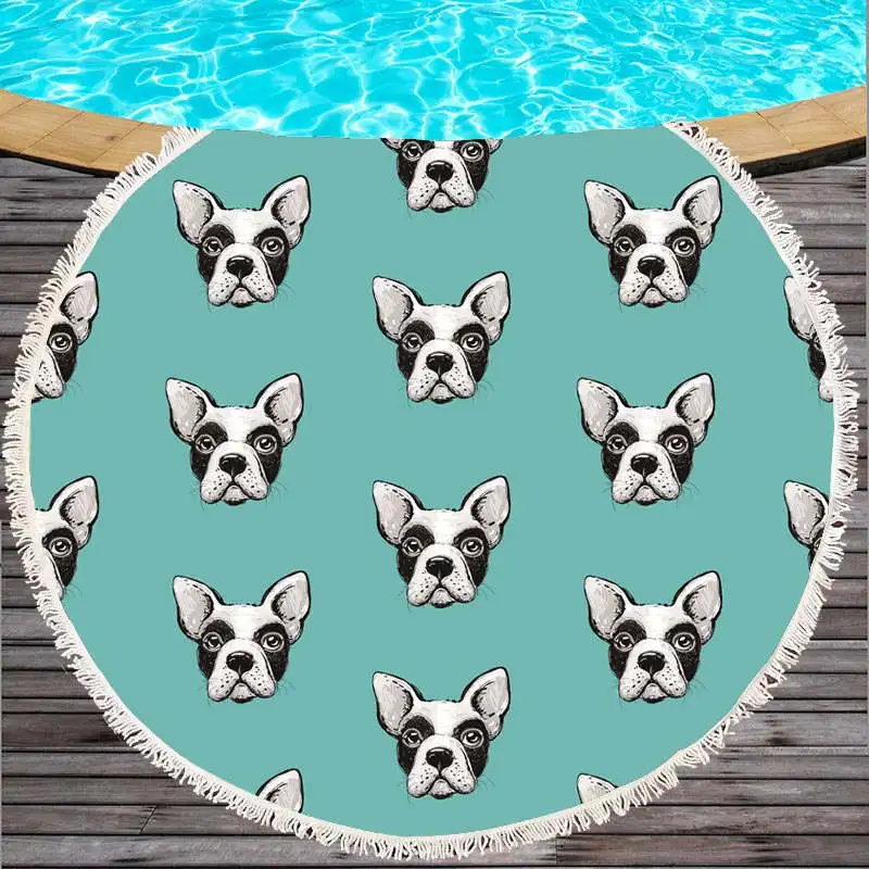 Круглое пляжное полотенце Bulldog для детей с принтом большое мультяшная микрофибра