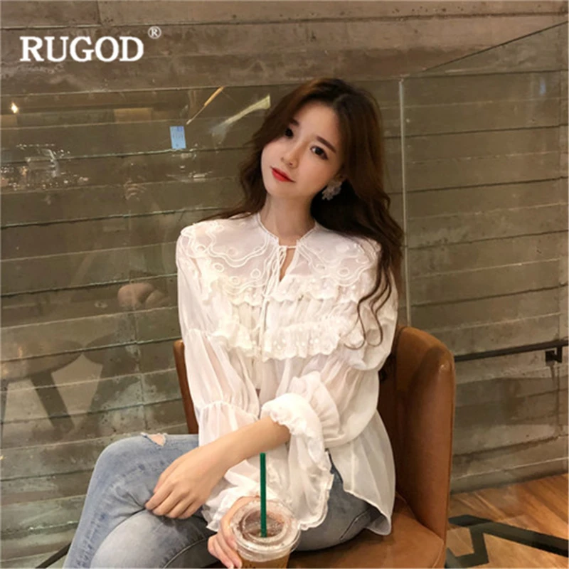 RUGOD 2018 Женские топы и блузки в Корейском стиле элегантные кружевные лоскутные