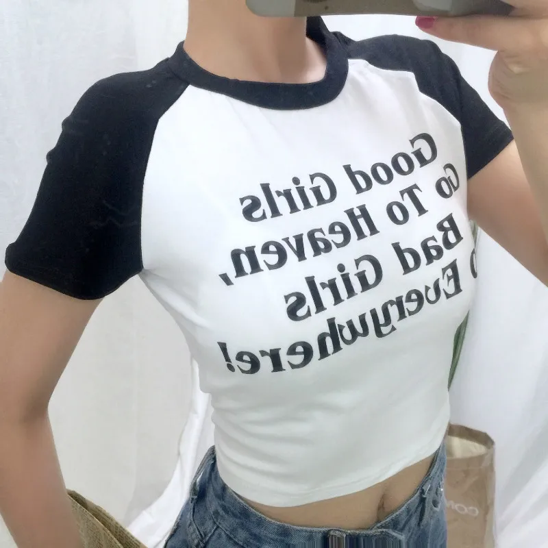 Женская футболка с коротким рукавом круглым вырезом и принтом букв | одежда