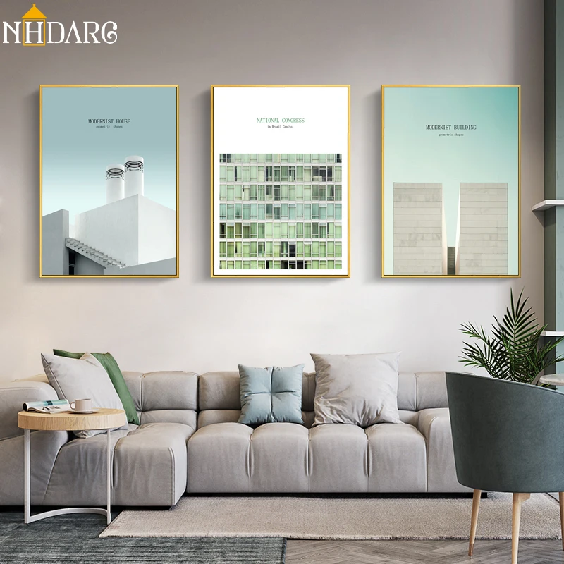 

Nordic Light Green Urban Landscape Scenery Posters and Prints Canvas Painting Art Wall Pictures for Living Room Cuadros